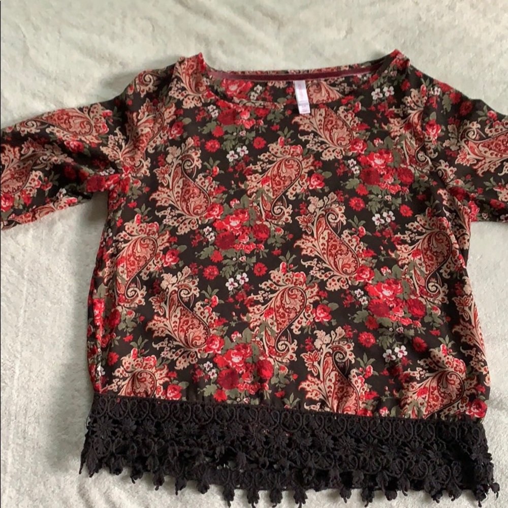 Paisley Red Blouse with Black Details